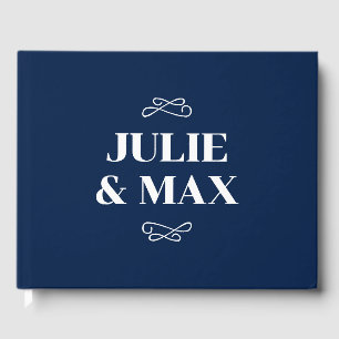 Personalisierte Navy- und Weiße Flourish-Hochzeit Gästebuch
