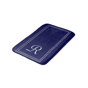 Personalisierte Navy White Strip Monogram Bath Mat Badematte