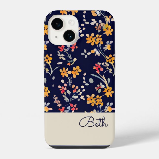 Personalisierte Navy Yellow Wildblume iPhone Hülle (Rückseite)
