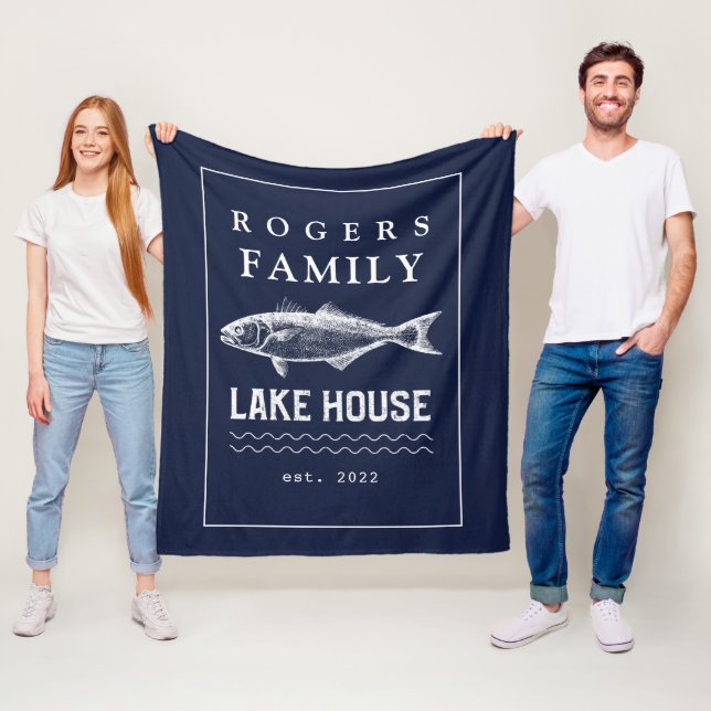 Personalisierte navyblaue rustikale Fleece-Decke Fleecedecke (Beispiel)