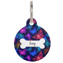 Personalisierte Neon Butterfets Round Pet Tag