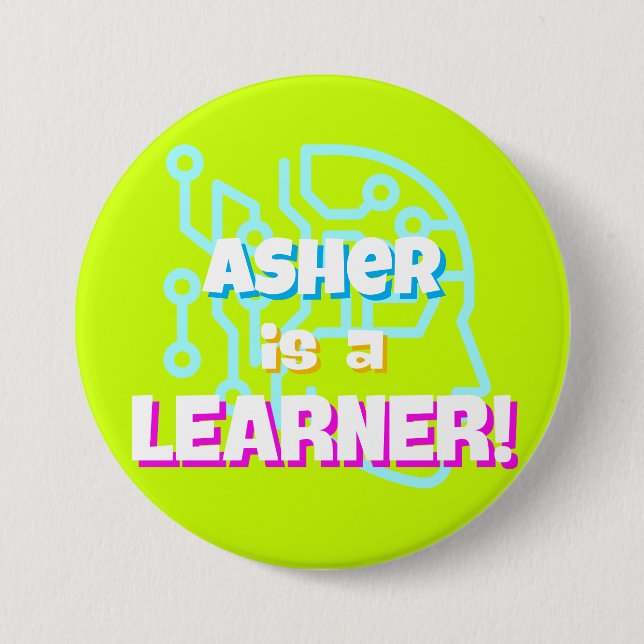 Personalisierte Neon Green Blue Learning Affirmati Button (Vorderseite)