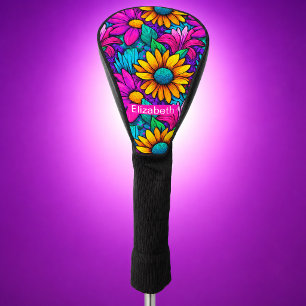 Personalisierte Neon-Pop-Art-Gänseblümchen-Blume Golf Headcover
