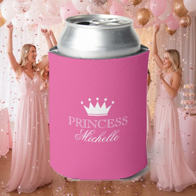 Personalisierte Neon-Rosa-Prinzessenkrone kann Küh Dosenkühler (pink can cooler)
