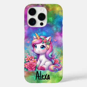 Personalisierte Neonwolken und Einhorn iPhone 16 Pro Hülle