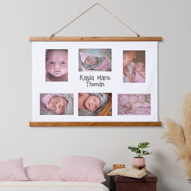 Personalisierte neue Baby-Fotos Wandteppich Mit Holzrahmen (Schlafzimmer)