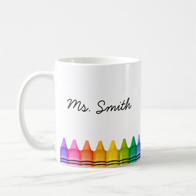 Personalisierte neue Lehrerin Geschenkname Crayon  Kaffeetasse (Links)