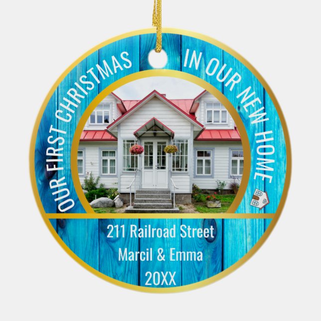 personalisierte neue Zuhause Weihnachten 2022 mit  Keramik Ornament (Hinten)