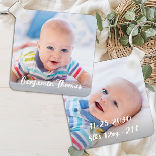 Personalisierte Neugeborene Foto Name & Geburtsstu Schlüsselanhänger
