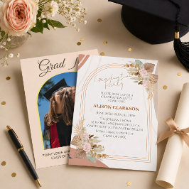 Personalisierte neutrale Boho-Foto-Graduierungspar Einladung