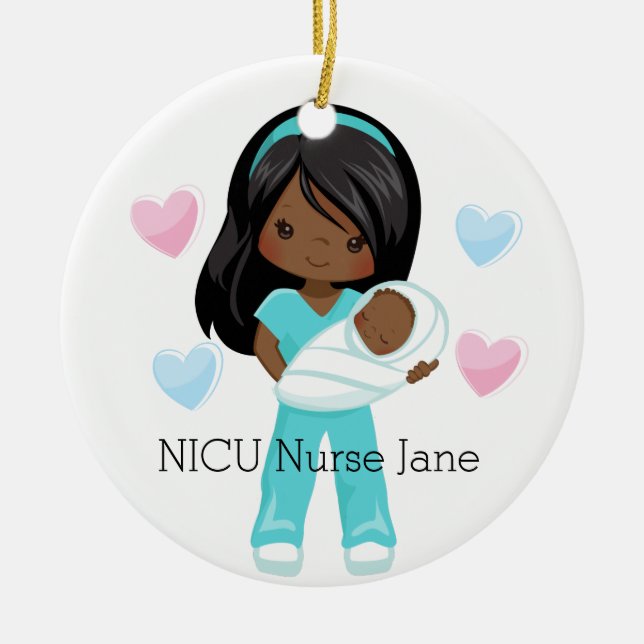 Personalisierte NICU Nurse Holding Baby Christmas Keramik Ornament (Vorne)
