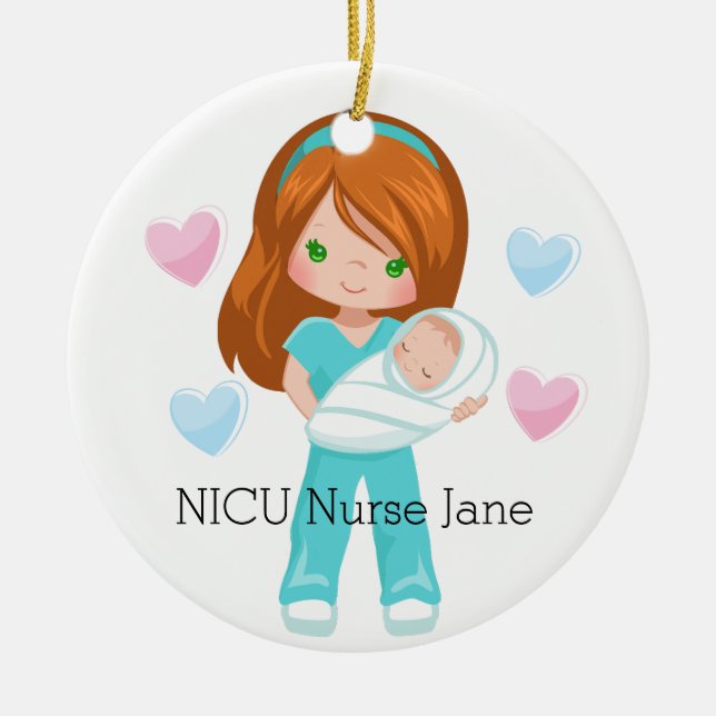 Personalisierte NICU Nurse Holding Baby Christmas Keramik Ornament (Vorne)