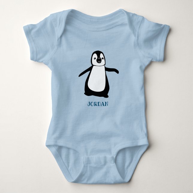 Personalisierte niedlich Baby Blue Pinguin-Abbildu Strampler (Vorderseite)
