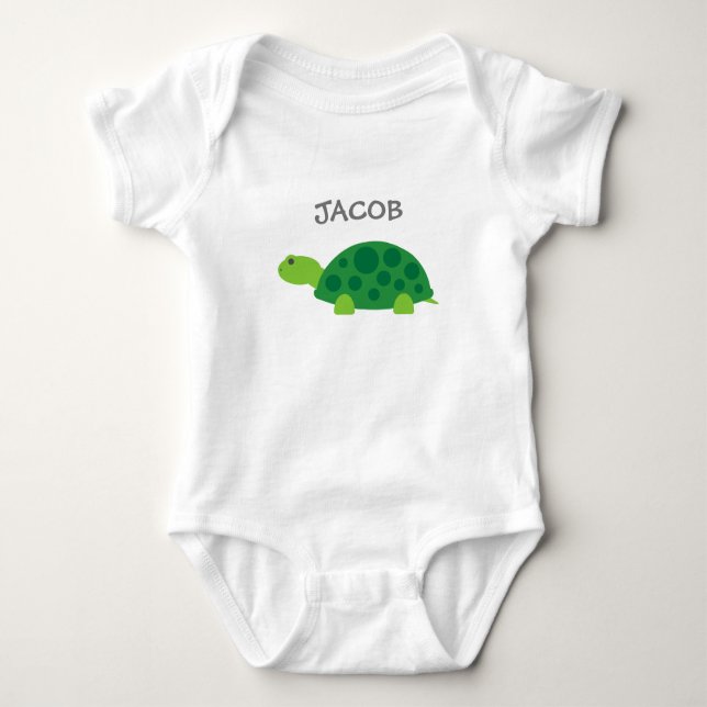 Personalisierte niedlich-grüne Schildkröte Baby Strampler (Vorderseite)
