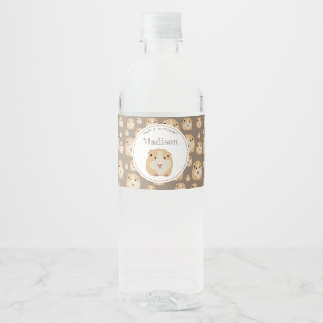 Personalisierte Niedlich Hamster-Muster Geburtstag Wasserflaschenetikett (Vorderseite)