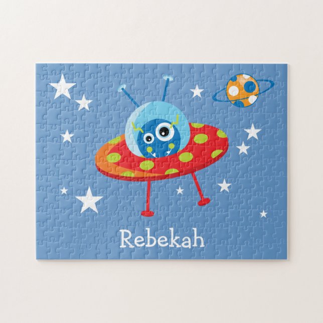 Personalisierte Niedliche Alien Raumfahrt Puzzle (Horizontal)