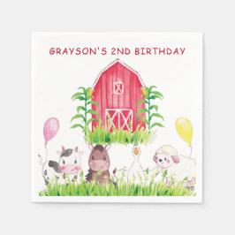 Personalisierte Niedliche Aquarellfarm Geburtstag Serviette