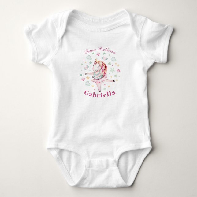 Personalisierte Niedliche Ballerina Unicorn Baby G Strampler (Vorderseite)