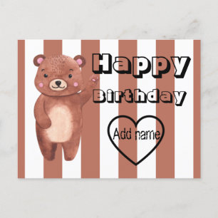 Personalisierte niedliche Bärenstreifen Geburtstag Postkarte