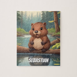 Personalisierte niedliche Biberkinder Puzzle