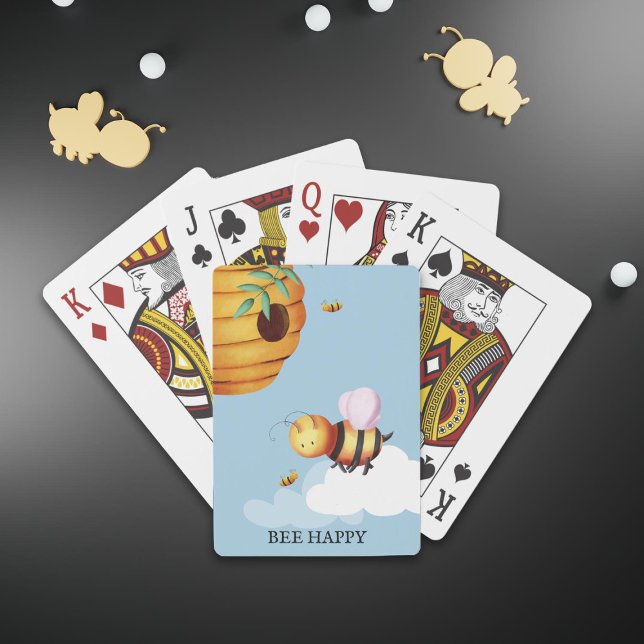 Personalisierte Niedliche Bienen und Bienenblau Spielkarten (Personalized Cute Bee Beehive Blue Playing Cards)