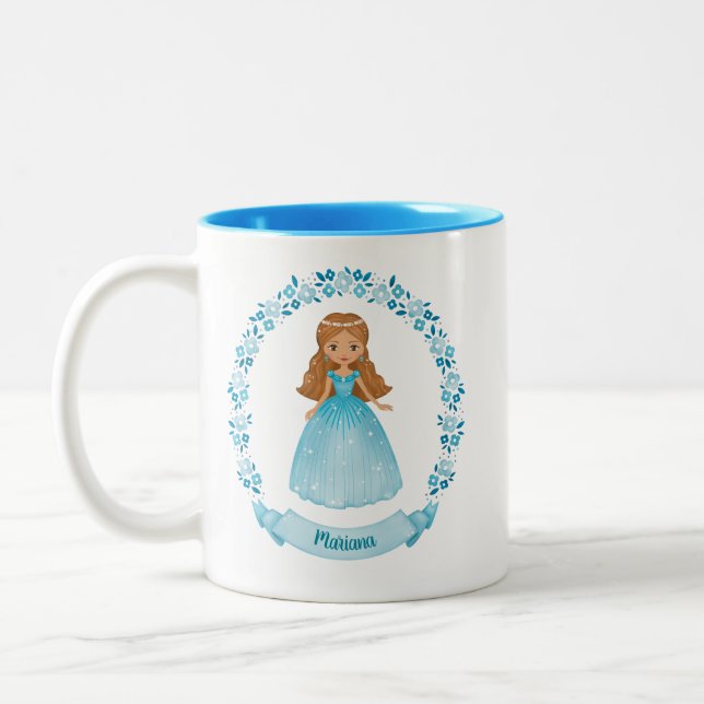 Personalisierte Niedliche Blaue Königliche Prinzes Zweifarbige Tasse (Links)