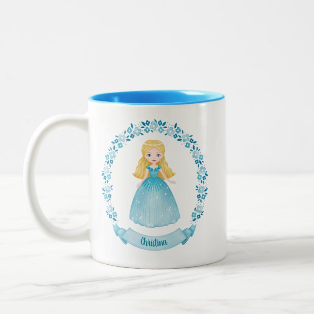 Personalisierte Niedliche Blaue Prinzessin Zweifarbige Tasse (Links)