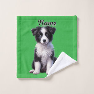 Personalisierte Niedliche Border Collie Puppy Badhandtuch Set