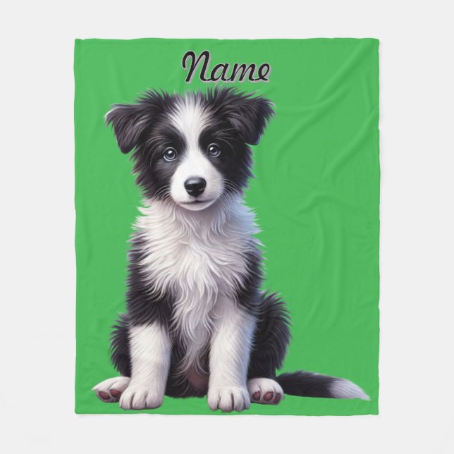 Personalisierte Niedliche Border Collie Puppy Fleecedecke (Vorderseite)