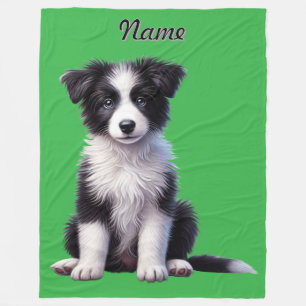 Personalisierte Niedliche Border Collie Puppy Fleecedecke