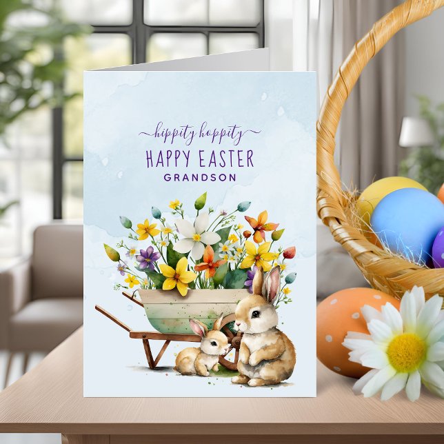 Personalisierte Niedliche Bunnies Grandson Ostern Feiertagskarte (Personalized Cute Bunnies Grandson Easter Holiday Card)