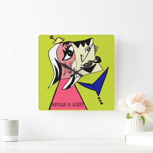 Personalisierte Niedliche Cartoon-Wandklemme Quadratische Wanduhr (Zuhause)