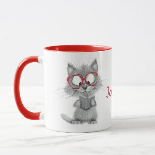 Personalisierte Niedliche Cat Reading Tasse mit ro
