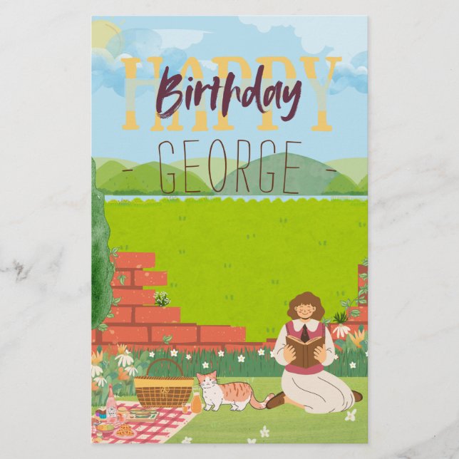 Personalisierte Niedliche Cat-tage Picnic Birthday Briefpapier (Vorderseite)