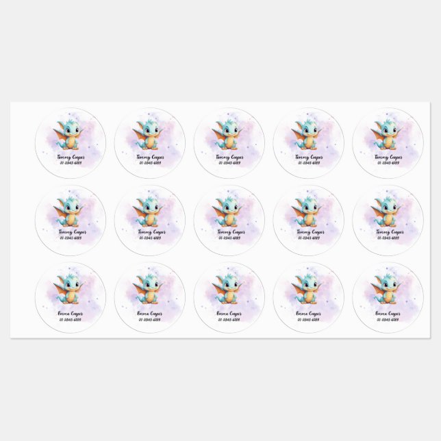 Personalisierte Niedliche Dinosaurier, Name,Telefo Etiketten (Blatt)