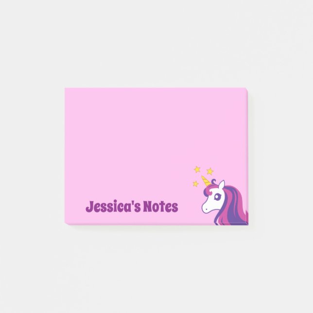 Personalisierte niedliche Einhornrosa Post-it®-Not Post-it Klebezettel (Vorderseite)