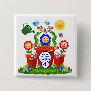 Personalisierte Niedliche Emoji-Blume KId's Geburt Button