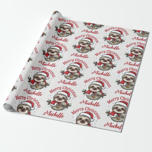 Personalisierte niedliche Faultier-Weihnachtsmannm Geschenkpapier