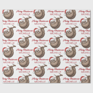 Personalisierte niedliche Faultier-Weihnachtsmannm Geschenkpapier