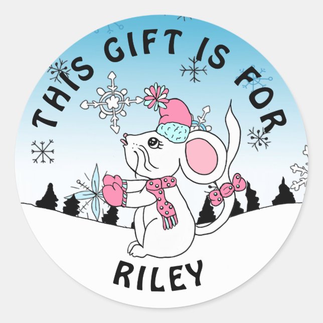 Personalisierte Niedliche Frohe Weihnachtsmäuse Ge Runder Aufkleber (Vorderseite)