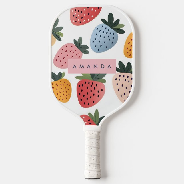 Personalisierte Niedliche Frucht Erdbeermuster Pickleball Schläger (Vorderseite)