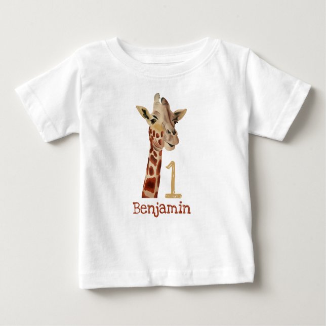 Personalisierte Niedliche Giraffe Erster Geburtsta Baby T-shirt (Vorderseite)