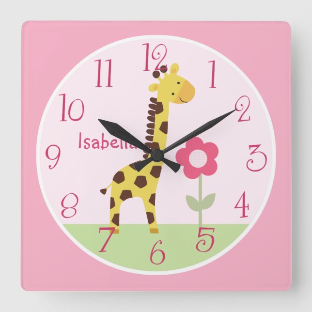 Personalisierte Niedliche Giraffe Kinderzimmer Uhr (Vorderseite)