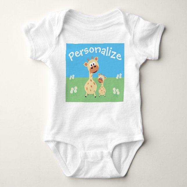 Personalisierte Niedliche Giraffe mit Milchprodukt Baby Strampler (Vorderseite)