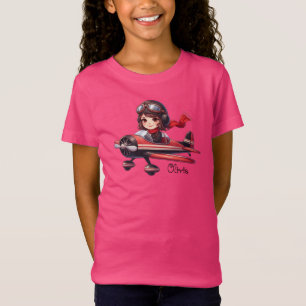 Personalisierte Niedliche Girl Flying Airplane Gir T-Shirt