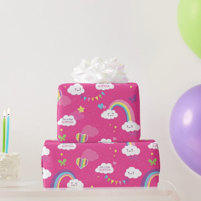 Personalisierte Niedliche Girl Pink Rainbow & Skie Geschenkpapier (Partygeschenke)