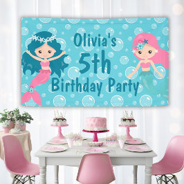 Personalisierte Niedliche Girls Mermaid Geburtstag Banner