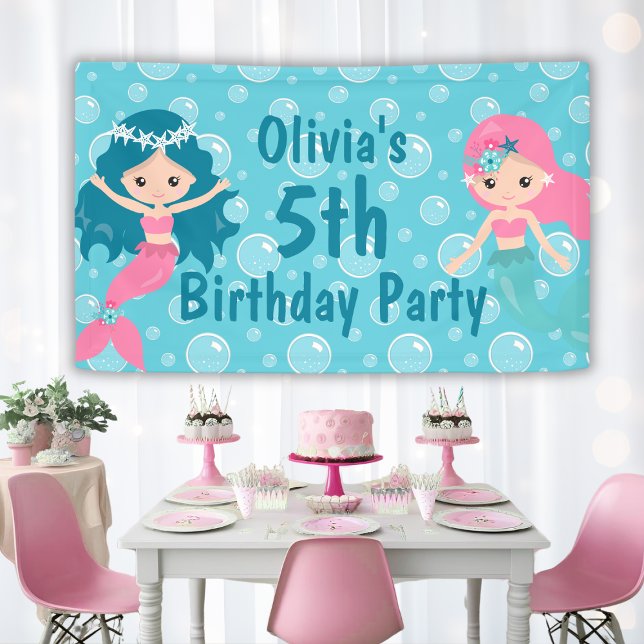 Personalisierte Niedliche Girls Mermaid Geburtstag Banner (Personalized Cute Girls Mermaid Birthday Party Banner
)