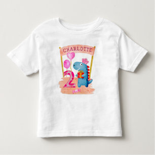 Personalisierte Niedliche Girly Dinosaur 2 Jahre G Kleinkind T-shirt