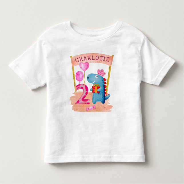 Personalisierte Niedliche Girly Dinosaur 2 Jahre G Kleinkind T-shirt (Vorderseite)